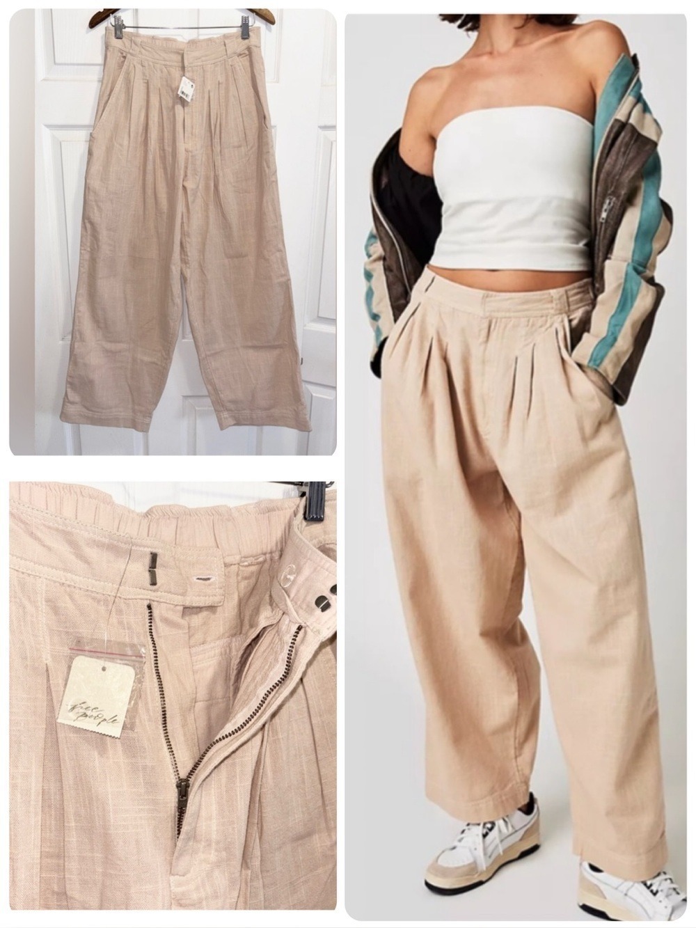 NWT FREE PEOPLE Lotta Love Pleated Wide Leg Cotton Pants Baggy Oversized Size 2